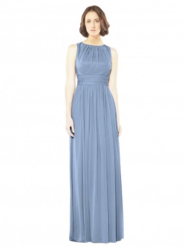 Online Staubiges Blau A-Linien Chiffon Lange Brautjungfernkleider