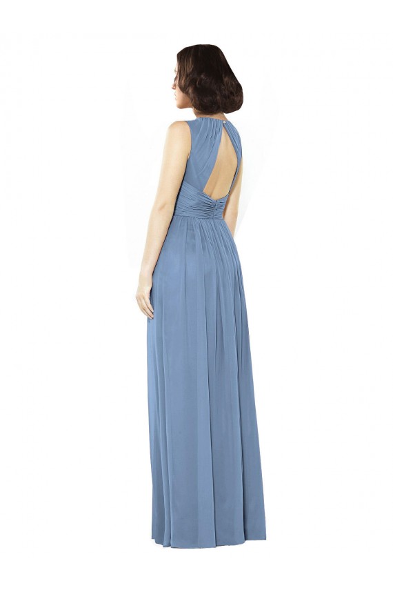 Online Staubiges Blau A-Linien Chiffon Lange Brautjungfernkleider