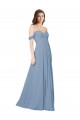 Online Staubiges Blau A-Linien Chiffon Lange Brautjungfernkleider