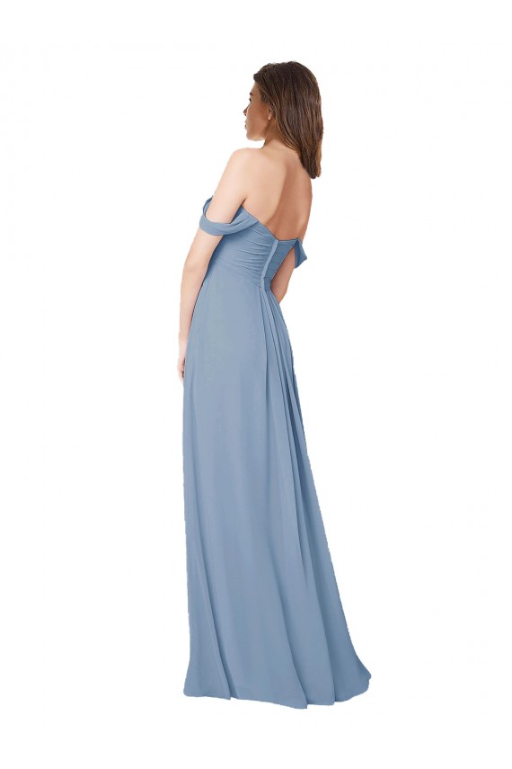 Online Staubiges Blau A-Linien Chiffon Lange Brautjungfernkleider