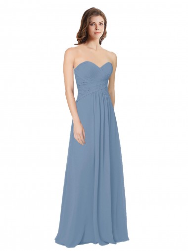 Online Staubiges Blau A-Linien Chiffon Lange Brautjungfernkleider