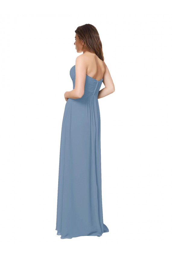 Online Staubiges Blau A-Linien Chiffon Lange Brautjungfernkleider