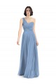Online Staubiges Blau A-Linien Eine-Schulter Chiffon Lange Brautjungfernkleider