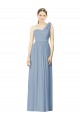 Online Staubiges Blau A-Linien Eine-Schulter Chiffon Lange Brautjungfernkleider
