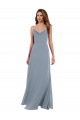 Online Staubiges Blau A-Linien Haube Ausschnitt Chiffon Lange Brautjungfernkleider
