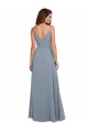 Online Staubiges Blau A-Linien Haube Ausschnitt Chiffon Lange Brautjungfernkleider