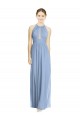 Online Staubiges Blau A-Linien Neckholder Chiffon Lange Brautjungfernkleider