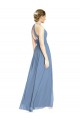 Online Staubiges Blau A-Linien Neckholder Chiffon Lange Brautjungfernkleider