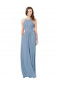 Online Staubiges Blau A-Linien Neckholder Chiffon Lange Brautjungfernkleider