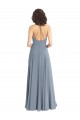 Online Staubiges Blau A-Linien Neckholder Haube Ausschnitt Chiffon Lange Brautjungfernkleider