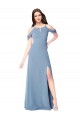 Online Staubiges Blau A-Linien Off-Schulter Chiffon Lange Brautjungfernkleider