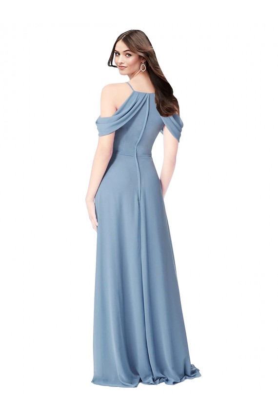 Online Staubiges Blau A-Linien Off-Schulter Chiffon Lange Brautjungfernkleider