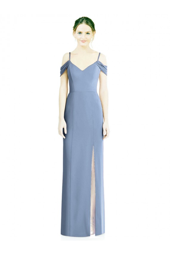 Online Staubiges Blau A-Linien Off-Schulter Chiffon Lange Formale Brautjungfernkleider / Abendkleider