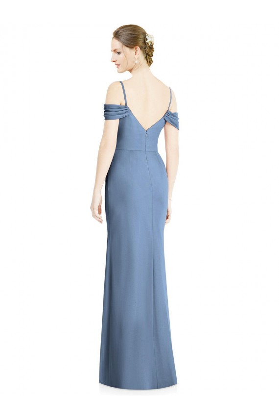 Online Staubiges Blau A-Linien Off-Schulter Chiffon Lange Formale Brautjungfernkleider / Abendkleider