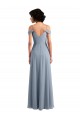 Online Staubiges Blau A-Linien Off-Schulter Spaghetti-Träger Chiffon Lange Brautjungfernkleider
