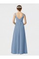 Online Staubiges Blau A-Linien Spaghetti-Träger Chiffon Lange Brautjungfernkleider