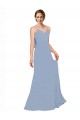 Online Staubiges Blau A-Linien Spaghetti-Träger Chiffon Lange Brautjungfernkleider