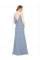 Online Staubiges Blau A-Linien Spaghetti-Träger Chiffon Lange Brautjungfernkleider