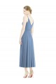 Online Staubiges Blau A-Linien Spaghetti-Träger Wadenlang Chiffon Kurze Brautjungfernkleider