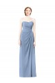 Online Staubiges Blau A-Linien Trägerlos Chiffon Lange Brautjungfernkleider