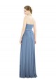 Online Staubiges Blau A-Linien Trägerlos Chiffon Lange Brautjungfernkleider