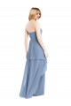 Online Staubiges Blau A-Linien Trägerlos Chiffon Lange Brautjungfernkleider