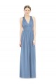 Online Staubiges Blau A-Linien V-Ausschnitt Chiffon Lange Brautjungfernkleider
