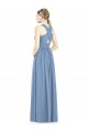 Online Staubiges Blau A-Linien V-Ausschnitt Chiffon Lange Brautjungfernkleider