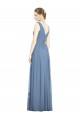 Online Staubiges Blau A-Linien V-Ausschnitt Chiffon Lange Brautjungfernkleider