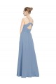 Online Staubiges Blau A-Linien V-Ausschnitt Chiffon Lange Brautjungfernkleider