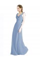 Online Staubiges Blau A-Linien V-Ausschnitt Chiffon Lange Brautjungfernkleider