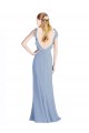 Online Staubiges Blau A-Linien V-Ausschnitt Chiffon Lange Brautjungfernkleider