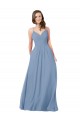 Online Staubiges Blau A-Linien V-Ausschnitt Chiffon Lange Brautjungfernkleider