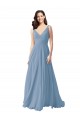 Online Staubiges Blau A-Linien V-Ausschnitt Chiffon Lange Brautjungfernkleider