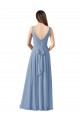 Online Staubiges Blau A-Linien V-Ausschnitt Chiffon Lange Brautjungfernkleider
