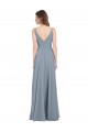 Online Staubiges Blau A-Linien V-Ausschnitt Chiffon Lange Brautjungfernkleider