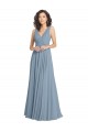 Online Staubiges Blau A-Linien V-Ausschnitt Chiffon Lange Brautjungfernkleider