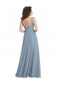 Online Staubiges Blau A-Linien V-Ausschnitt Chiffon Lange Brautjungfernkleider