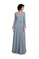 Online Staubiges Blau A-Linien V-Ausschnitt Chiffon Lange Brautjungfernkleider