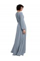 Online Staubiges Blau A-Linien V-Ausschnitt Chiffon Lange Brautjungfernkleider