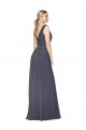 Online Staubiges Blau A-Linien V-Ausschnitt Chiffon Lange Formale Brautjungfernkleider / Abendkleider / Abiballkleider