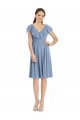 Online Staubiges Blau A-Linien V-Ausschnitt Knielang Cocktail Chiffon Kurze Brautjungfernkleider