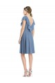 Online Staubiges Blau A-Linien V-Ausschnitt Knielang Cocktail Chiffon Kurze Brautjungfernkleider