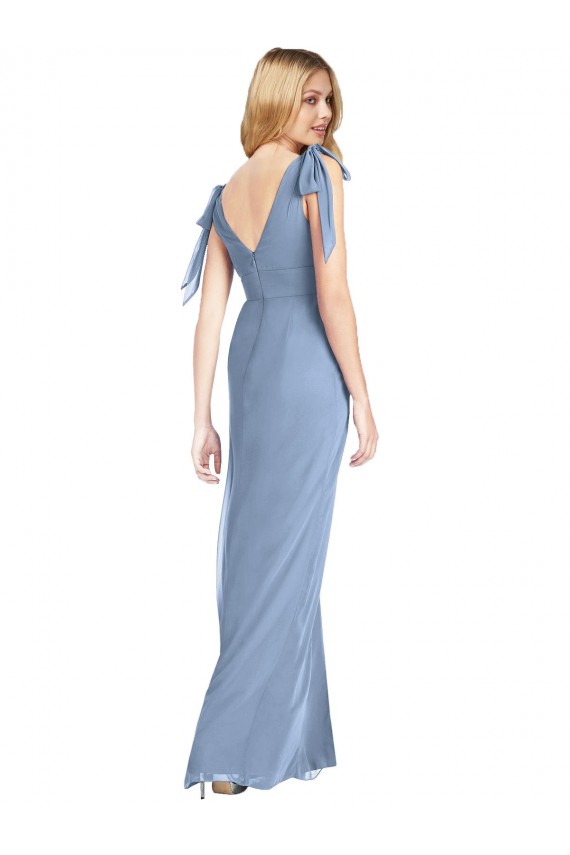 Online Staubiges Blau Meerjungfrau V-Ausschnitt Chiffon Lange Brautjungfernkleider