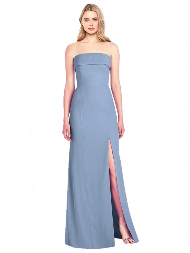 Online Staubiges Blau Trompete Trägerlos Chiffon Lange Brautjungfernkleider