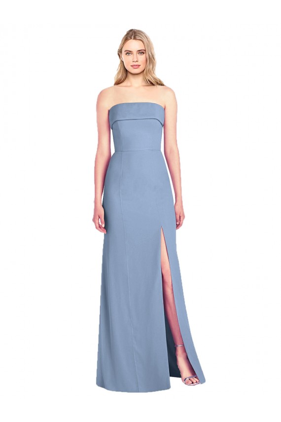 Online Staubiges Blau Trompete Trägerlos Chiffon Lange Brautjungfernkleider