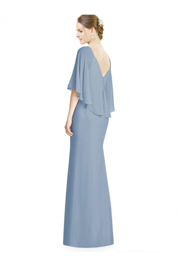 Online Staubiges Blau Trompete V-Ausschnitt Chiffon Lange Brautjungfernkleider