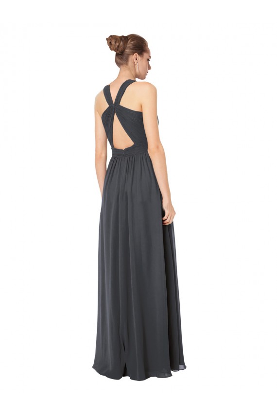 Online Stormy Silver A-Linien Neckholder Chiffon Lange Brautjungfernkleider