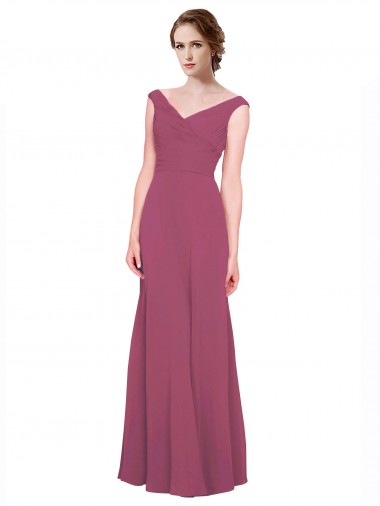 Online Taupe A-Linien V-Ausschnitt Chiffon Lange Brautjungfernkleider