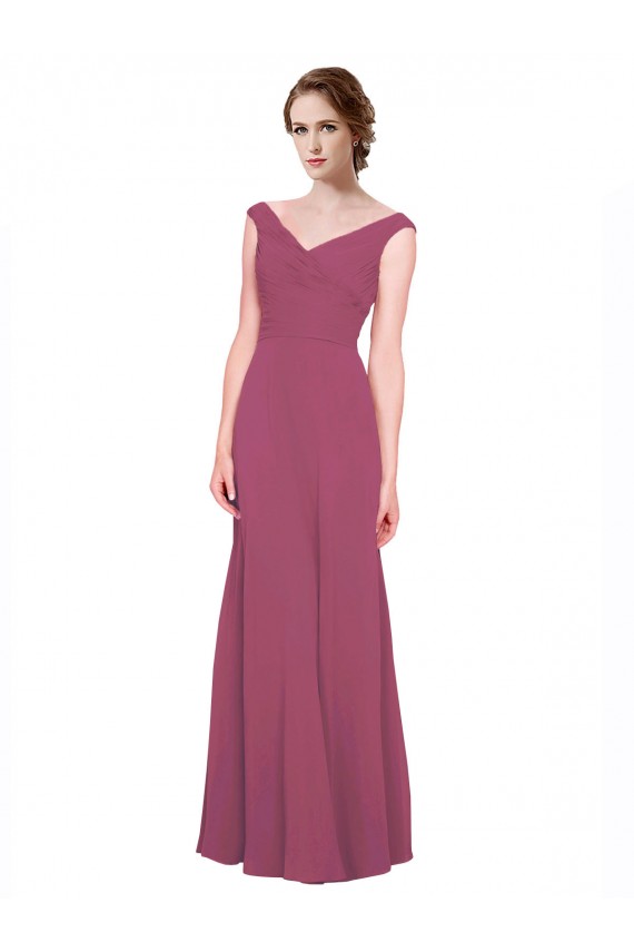 Online Taupe A-Linien V-Ausschnitt Chiffon Lange Brautjungfernkleider